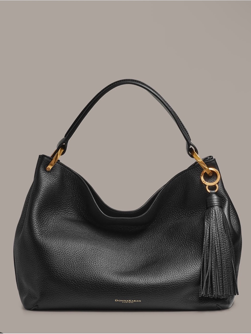 NWT Donna Karan Glenwood Leather Shoulder with Tassel Detail